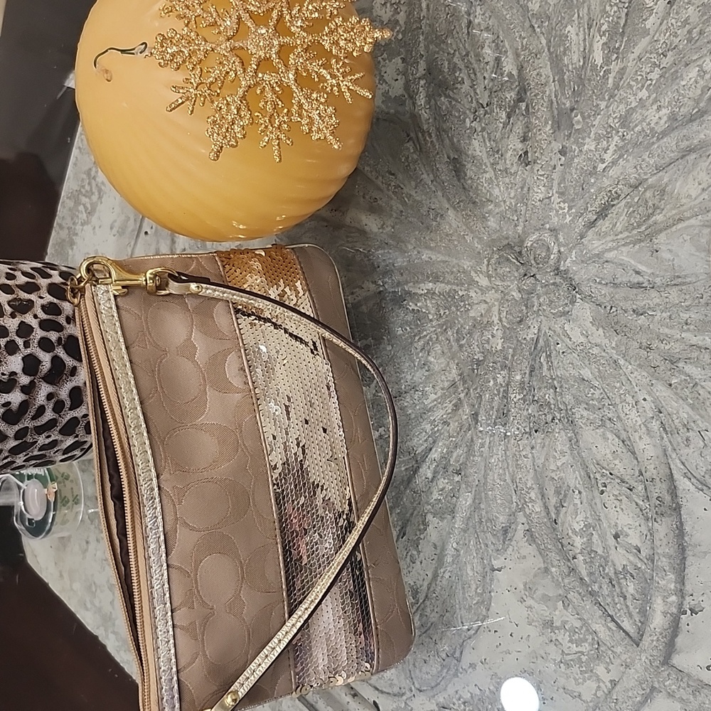 Coach Mini Sequin Monogram Bag Wristlet